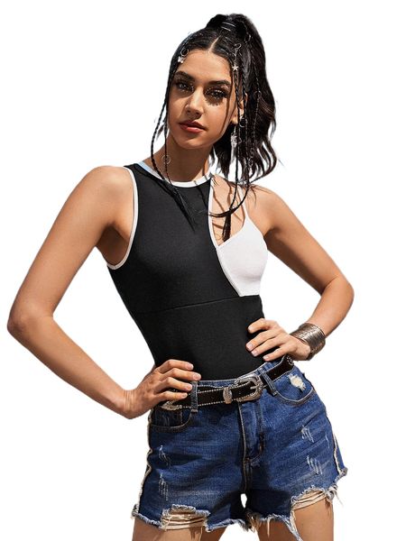 two tone asymmetrical bodysuit o3fy#, White