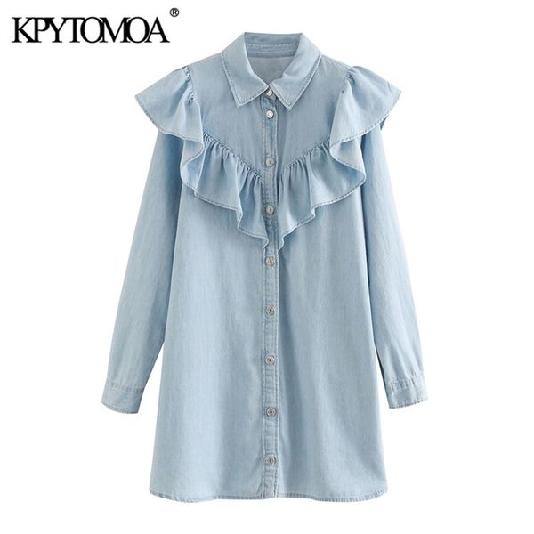 kpytomoa women 2020 chic fashion ruffled denim mini dress vintage lapel collar long sleeve female dresses vestidos mujer lj200818, Black;pink
kpytomoa women 2020 chic fashion ruffled denim mini dress vintage lapel collar long sleeve female dresses vestidos mujer lj200818, Black;pink