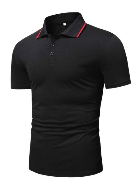 men contrast trim polo shirt p2kt#, White;black
men contrast trim polo shirt p2kt#, White;black