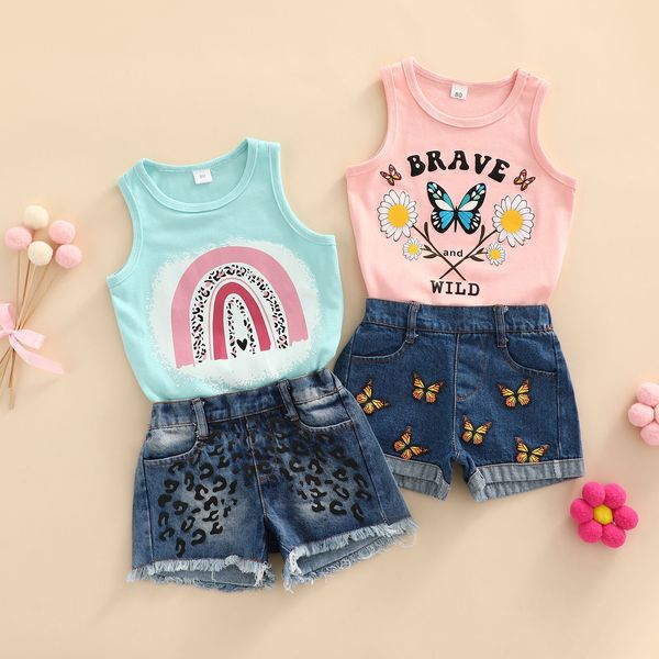 15952 summer europe infant baby girls set kids sleeveless vest denim shorts 2pcs set children outfits, White
15952 summer europe infant baby girls set kids sleeveless vest denim shorts 2pcs set children outfits, White