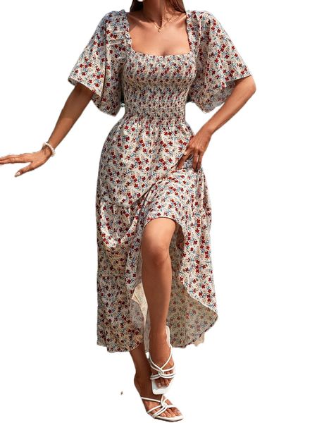 ditsy floral shirred bodice butterfly sleeve ruffle hem dress k0hh#, Black;gray
ditsy floral shirred bodice butterfly sleeve ruffle hem dress k0hh#, Black;gray