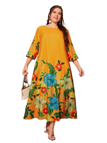 plus floral print tunic dress y3qo#, Black
