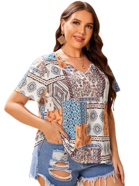 plus patchwork & geo print tee s0r3#, Black
