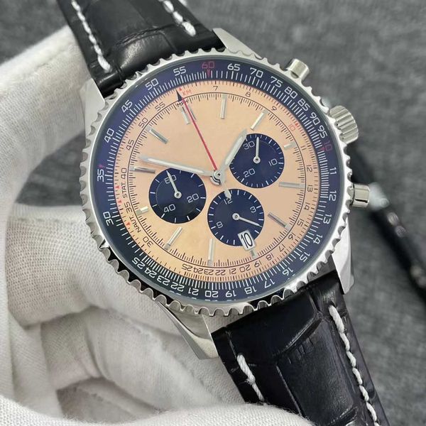 quality b01 46mm navitimer watch chronograph quartz movement steel copper dial 50th anniversary men watch leather strap mens wristwatches, Slivery;brown
quality b01 46mm navitimer watch chronograph quartz movement steel copper dial 50th anniversary men watch leather strap mens wristwatches, Slivery;brown