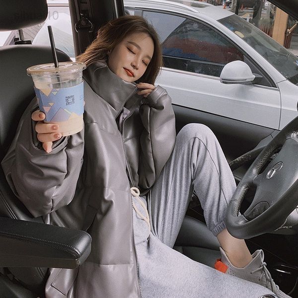 qingwen fall winter thick warm grey parka women fashion black pu leather jackets women loose cotton jackets female l220725
qingwen fall winter thick warm grey parka women fashion black pu leather jackets women loose cotton jackets female l220725