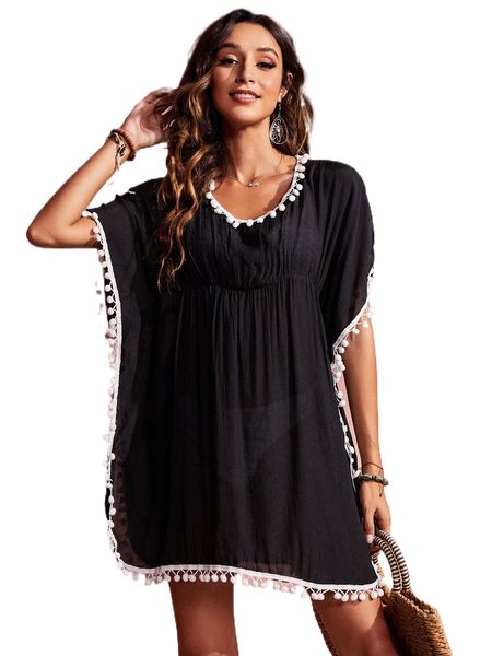 pompom sheer cover up l5oq#, White;black