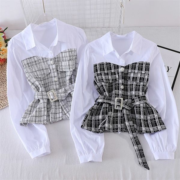 women plaid shirt female autumn korean loose long-sleeved stitching fake two-piece blouse turn-down collar female 210226, Black;gray
women plaid shirt female autumn korean loose long-sleeved stitching fake two-piece blouse turn-down collar female 210226, Black;gray
