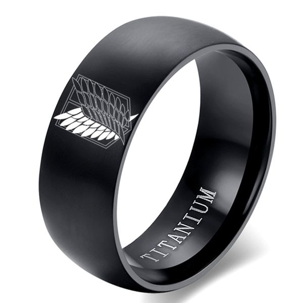 8mm attack on titan black sliver stainless steel ring wings of liberty flag finger rings for men women jewelry anime fans 220719, Silver
8mm attack on titan black sliver stainless steel ring wings of liberty flag finger rings for men women jewelry anime fans 220719, Silver