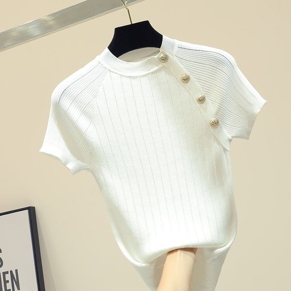 shintimes thin knitted white t shirt button short sleeve tshirt women summer solid casual tshirt female tee shirt femme y200412
shintimes thin knitted white t shirt button short sleeve tshirt women summer solid casual tshirt female tee shirt femme y200412