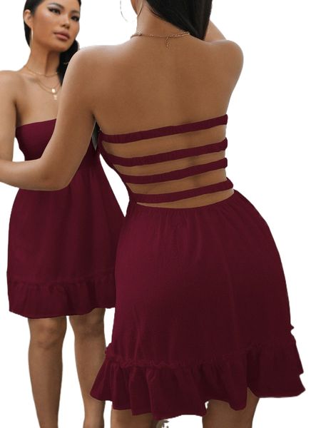 shirred bodice cut out back tube dress w3u7#, Black;gray 
shirred bodice cut out back tube dress w3u7#, Black;gray