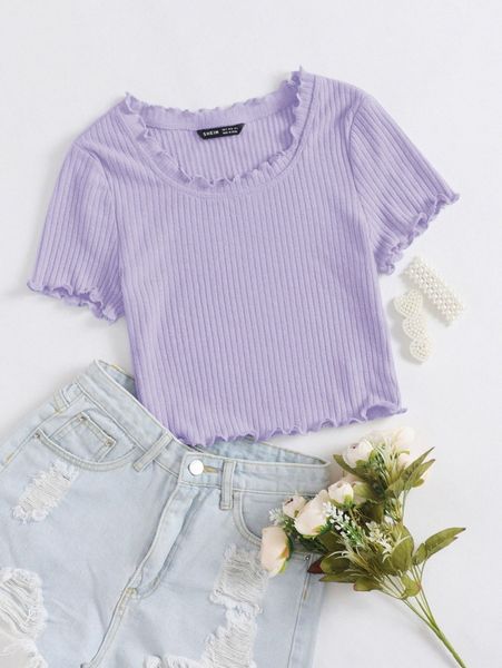 lettuce trim rib-knit tee y2oy#, White