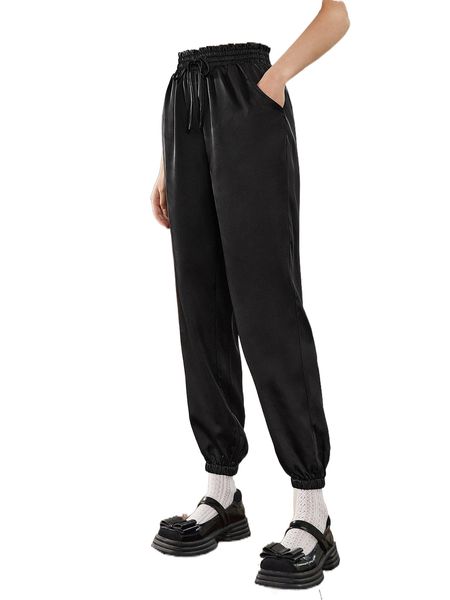paperbag waist slant pocket pants e1xn#, Black;white 
paperbag waist slant pocket pants e1xn#, Black;white