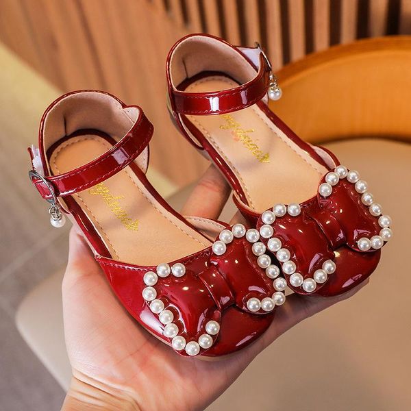 sandals girls children's leather princess shoes fashion bow pearl kids performance summer flat non-slip g814, Black;red 
sandals girls children's leather princess shoes fashion bow pearl kids performance summer flat non-slip g814, Black;red