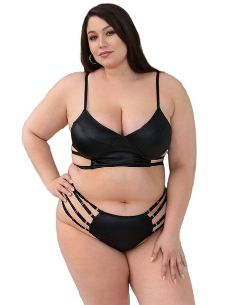 plus cut out underwire lingerie set e9oz#, Black;white