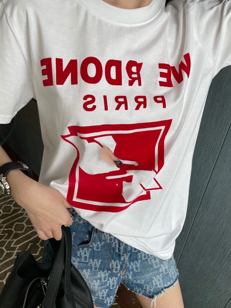 women's t-shirt designer we11done flocking letters short sleeve t-shirt women's loose korean versatile weldone summer ik4s, White 
women's t-shirt designer we11done flocking letters short sleeve t-shirt women's loose korean versatile weldone summer ik4s, White