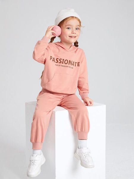 toddler girls slogan graphic drop shoulder kangaroo pocket hoodie & sweatpants she, White 
toddler girls slogan graphic drop shoulder kangaroo pocket hoodie & sweatpants she, White