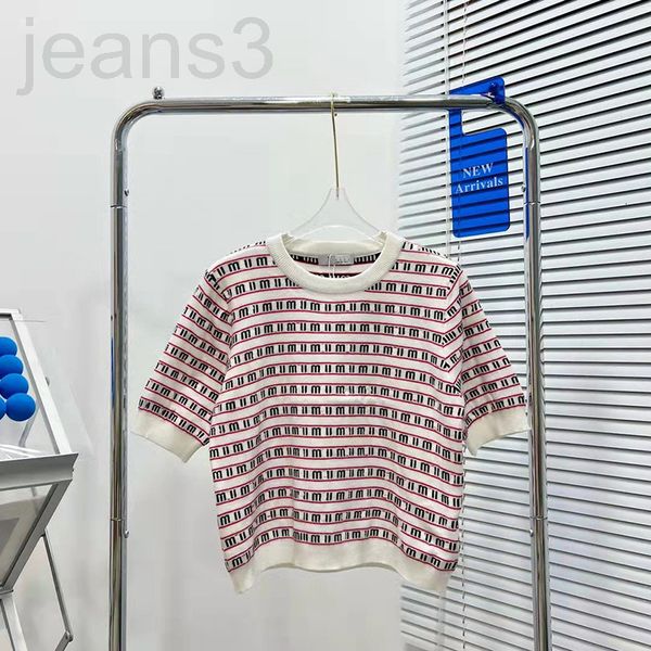women's t-shirt designer miao 2022 spring summer french miu letter stripe round neck pullover t-shirt women's sweet knitting short, White
women's t-shirt designer miao 2022 spring summer french miu letter stripe round neck pullover t-shirt women's sweet knitting short, White