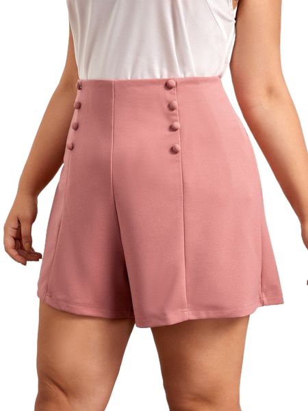 plus high waist fake button shorts o26s#, Black