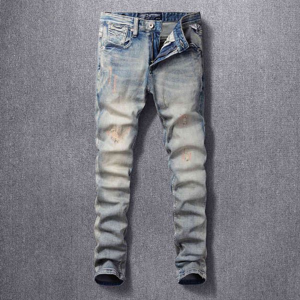 men's jeans worn elastic slim straight jeans men's fashion spring and autumn wear yellow scratch patch personalized pants w5rv, Blue
men's jeans worn elastic slim straight jeans men's fashion spring and autumn wear yellow scratch patch personalized pants w5rv, Blue