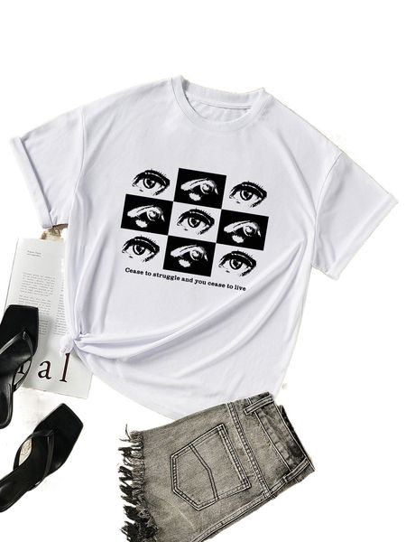 eyes & slogan graphic tee g13x#, White
eyes & slogan graphic tee g13x#, White