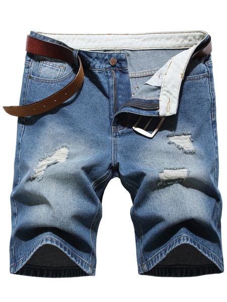 men ripped denim shorts without belt b68c#, White;black