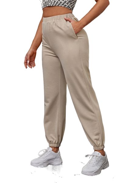 elastic waist solid joggers i6h8#, Black;white