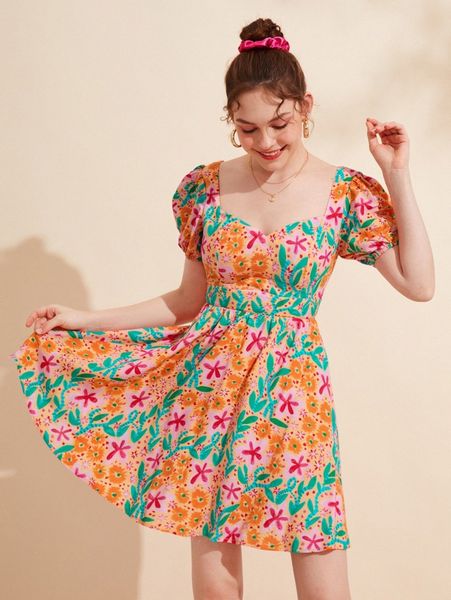 x kelleydillon allover floral print puff sleeve tied backless dress i6ca#, Black;gray
x kelleydillon allover floral print puff sleeve tied backless dress i6ca#, Black;gray
