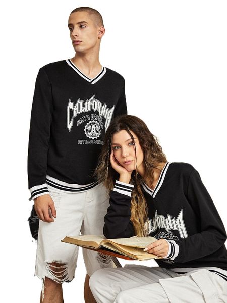 1pc letter & striped trim pullover d1hz#, Black
1pc letter & striped trim pullover d1hz#, Black