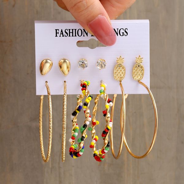 6 pairs women vintage dangle colorful beads large hoop earrings set creative simple pineapple ear studs jewelry, Silver
6 pairs women vintage dangle colorful beads large hoop earrings set creative simple pineapple ear studs jewelry, Silver