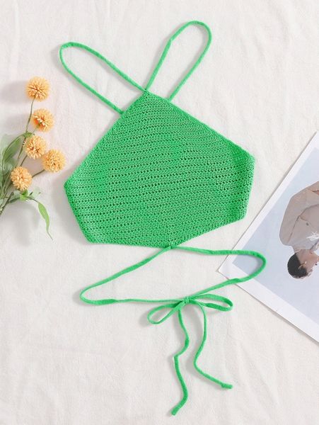 crisscross tie back halter knit 65u6#, White;black