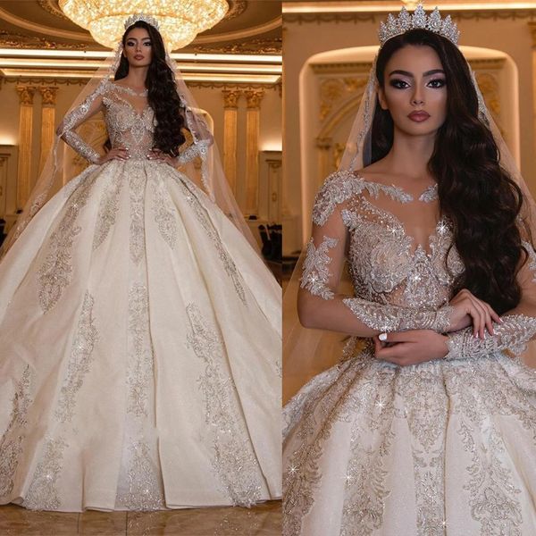 luxurious wedding ball dress lace sequined long sleeve vintage bridal gowns plus size elegant dress vestido de novia, White
luxurious wedding ball dress lace sequined long sleeve vintage bridal gowns plus size elegant dress vestido de novia, White