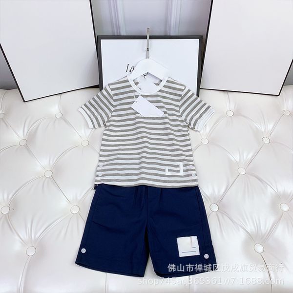 children's summer boys' girls' striped round neck short sleeve handsome capri shorts set, White
children's summer boys' girls' striped round neck short sleeve handsome capri shorts set, White
