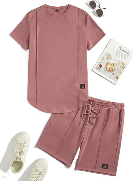 men letter patched detail press crease tee & drawstring waist shorts u7qc#, Gray
men letter patched detail press crease tee & drawstring waist shorts u7qc#, Gray