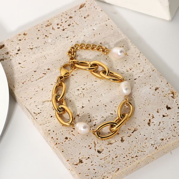 18k gold plated stainless steel chain baroque fresh water pearl bracelet 12mm oval chunky bracelet jewelry for women jdb201075, Black
18k gold plated stainless steel chain baroque fresh water pearl bracelet 12mm oval chunky bracelet jewelry for women jdb201075, Black