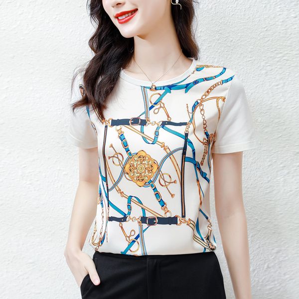 2022 summer vintage tee shirt short sleeve elegant print women designer tshirt luxury fashion o-neck ol style slim fit stylish graphic t shi, White
2022 summer vintage tee shirt short sleeve elegant print women designer tshirt luxury fashion o-neck ol style slim fit stylish graphic t shi, White