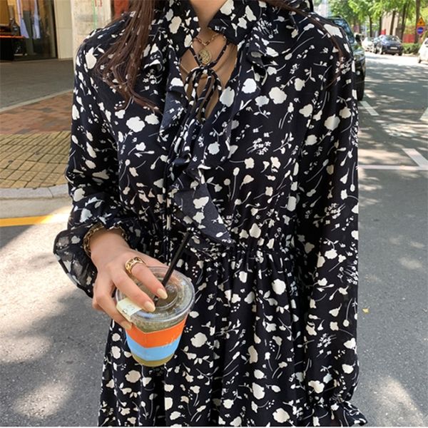 plus size women dress autumn print long sleeve vestidos ruffles elastic waist ladies dresses bow belt brand robe lj201203, White;black
plus size women dress autumn print long sleeve vestidos ruffles elastic waist ladies dresses bow belt brand robe lj201203, White;black