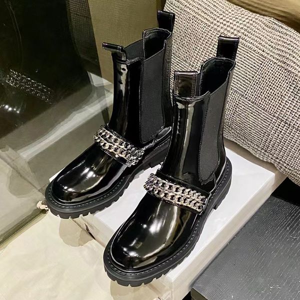 metal chain chelsea short boots women's leather luxury fashion thick heel round head british style chimney designer motorcycle martin k, Black
metal chain chelsea short boots women's leather luxury fashion thick heel round head british style chimney designer motorcycle martin k, Black