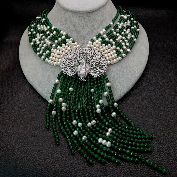 natural multi strands freshwater pearl green jade necklace peacock zircon pendant, Silver
natural multi strands freshwater pearl green jade necklace peacock zircon pendant, Silver