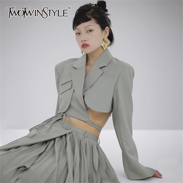 twotwinstyle asymmetrical blazer women notched long sleeve slim waistless short irregular female clothing fashion 210915, White;black
twotwinstyle asymmetrical blazer women notched long sleeve slim waistless short irregular female clothing fashion 210915, White;black