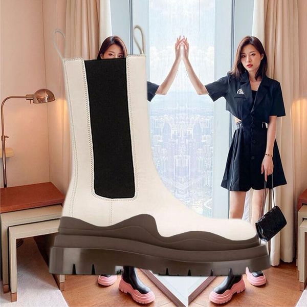 two tone tire chelsea boots women platform chunky boot lady luxe design men calf desiger mid tube calfskin slip-on style round toe boots whi, Black
two tone tire chelsea boots women platform chunky boot lady luxe design men calf desiger mid tube calfskin slip-on style round toe boots whi, Black