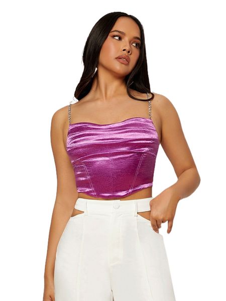 rhinestone strappy satin cami f972#, White