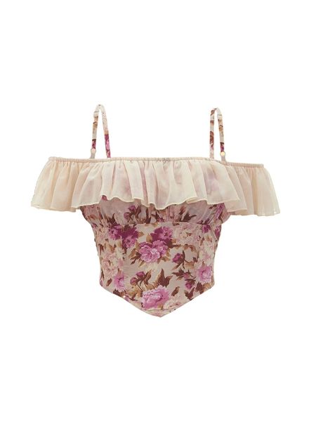 floral ruffle trim cold shoulder t6mo#, White
floral ruffle trim cold shoulder t6mo#, White