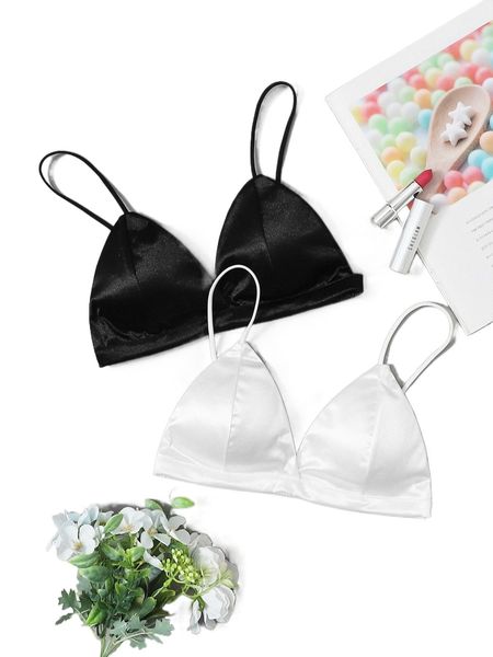 2pack satin triangle bra set r8qp#, Black;red