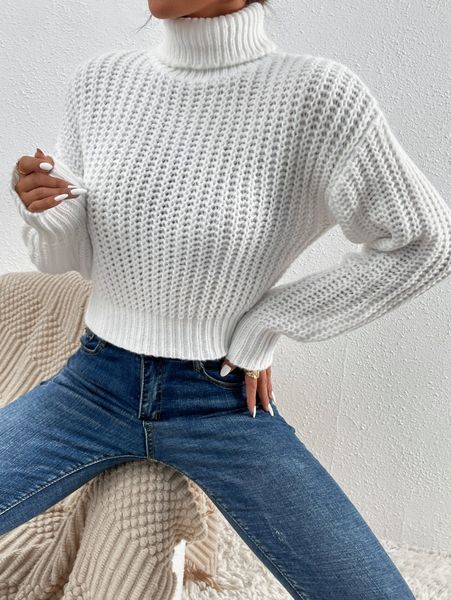 turtle neck drop shoulder sweater 39tu#, White;black