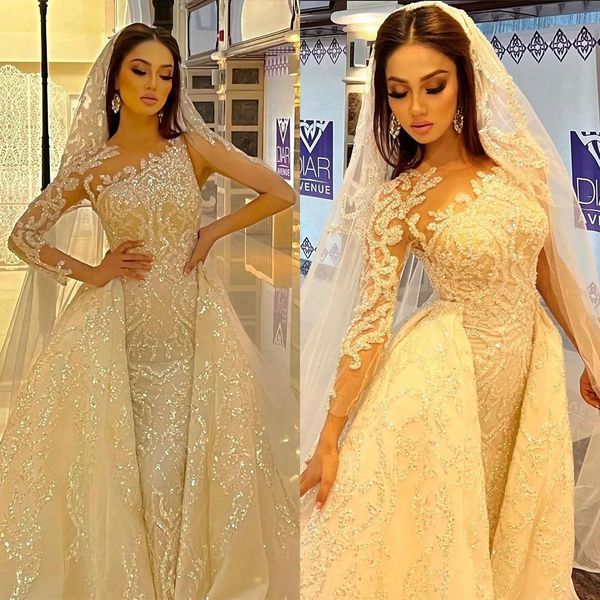 modern mermaid wedding dress sequins lace applique long sleeve bridal gowns custom dubai bride dresses, White
modern mermaid wedding dress sequins lace applique long sleeve bridal gowns custom dubai bride dresses, White