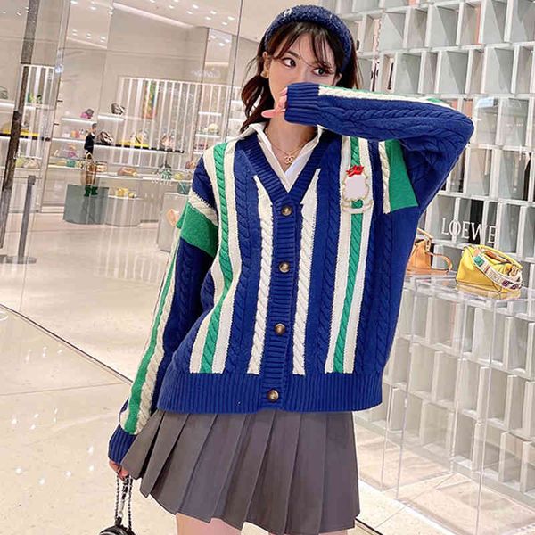 women's knits tees college stripe v-neck contrast cardigan color blocking lazy long sleeve thickened sweater coat, White
women's knits tees college stripe v-neck contrast cardigan color blocking lazy long sleeve thickened sweater coat, White