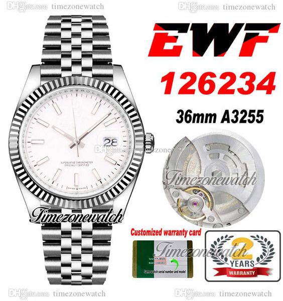 ewf 36mm 126234 a3235 automatic mens watch white stick markers 904l steel jubileesteel bracelet with same serial card super edition timezone, Slivery;brown
ewf 36mm 126234 a3235 automatic mens watch white stick markers 904l steel jubileesteel bracelet with same serial card super edition timezone, Slivery;brown