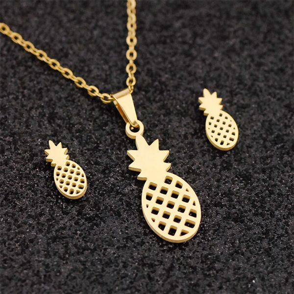european and american stainless steel hollowed-out pineapple pendant earrings set, Silver
european and american stainless steel hollowed-out pineapple pendant earrings set, Silver