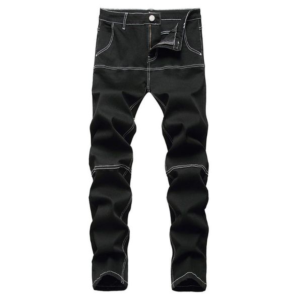 men's jeans black slim stretch denim spliced patchwork contrast color pants streetwear trousers, Blue
men's jeans black slim stretch denim spliced patchwork contrast color pants streetwear trousers, Blue