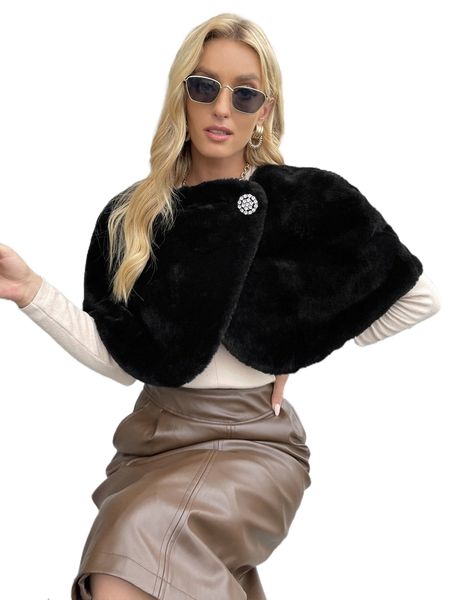 single button crop velvet cape fuzzy coat p2je#, Black
single button crop velvet cape fuzzy coat p2je#, Black